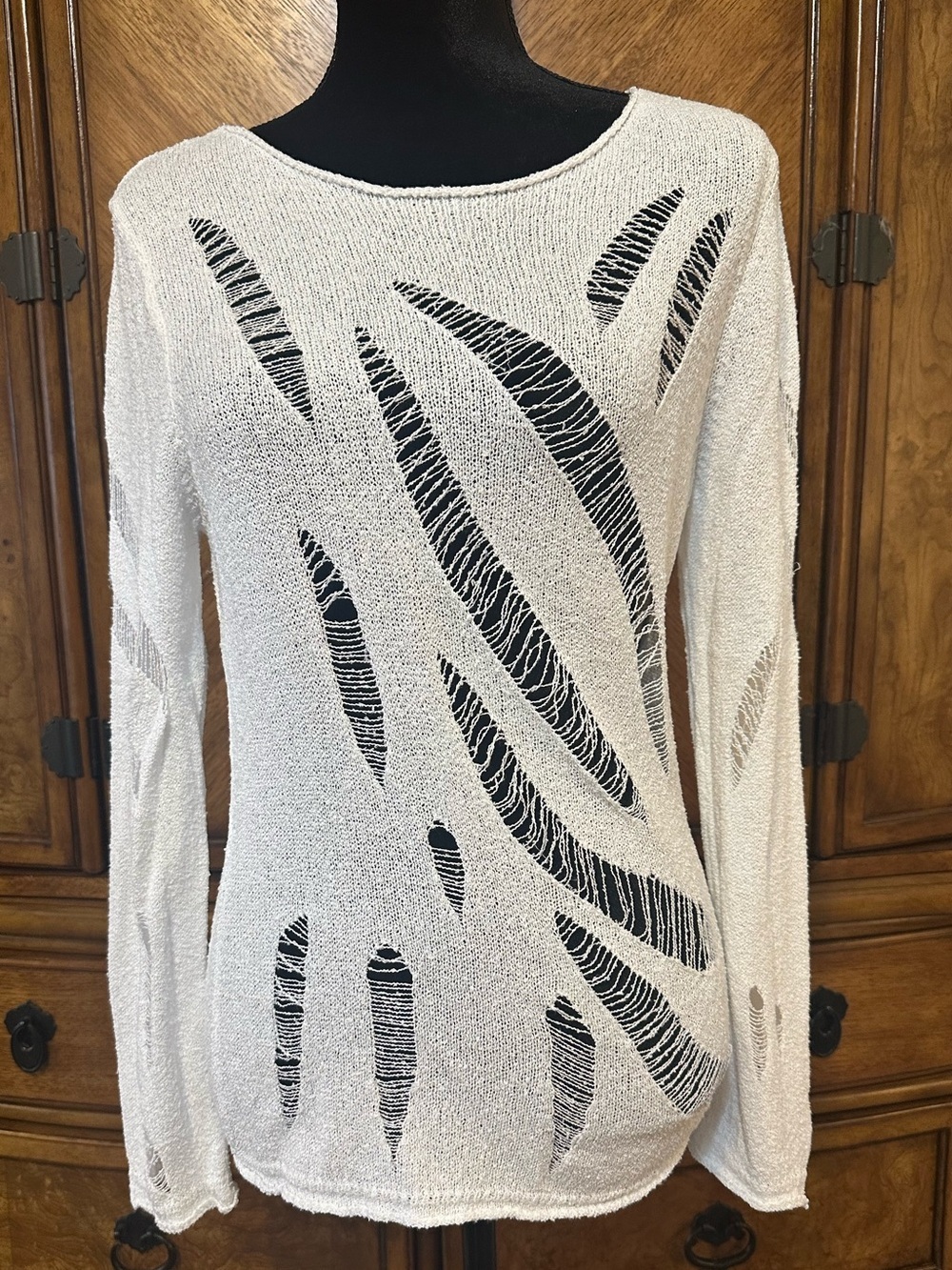 ASOS Design Distressed Off Shoulder Sweater Ivory Grunge Festival Size 8 - Picture 2 of 15